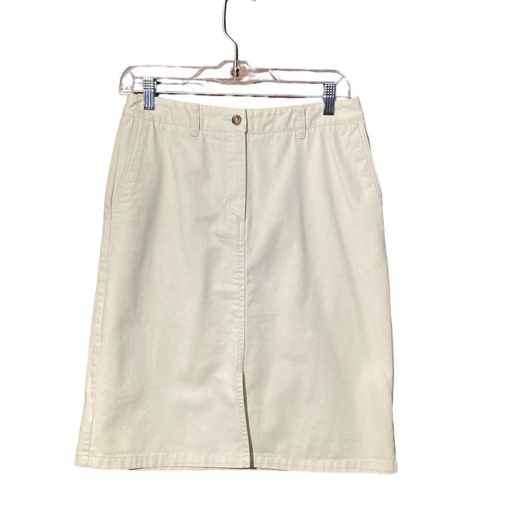 Vintage 90's 100% Cotton Eddie Bauer Pleated Kahki Mini Skirt Women's Size 6